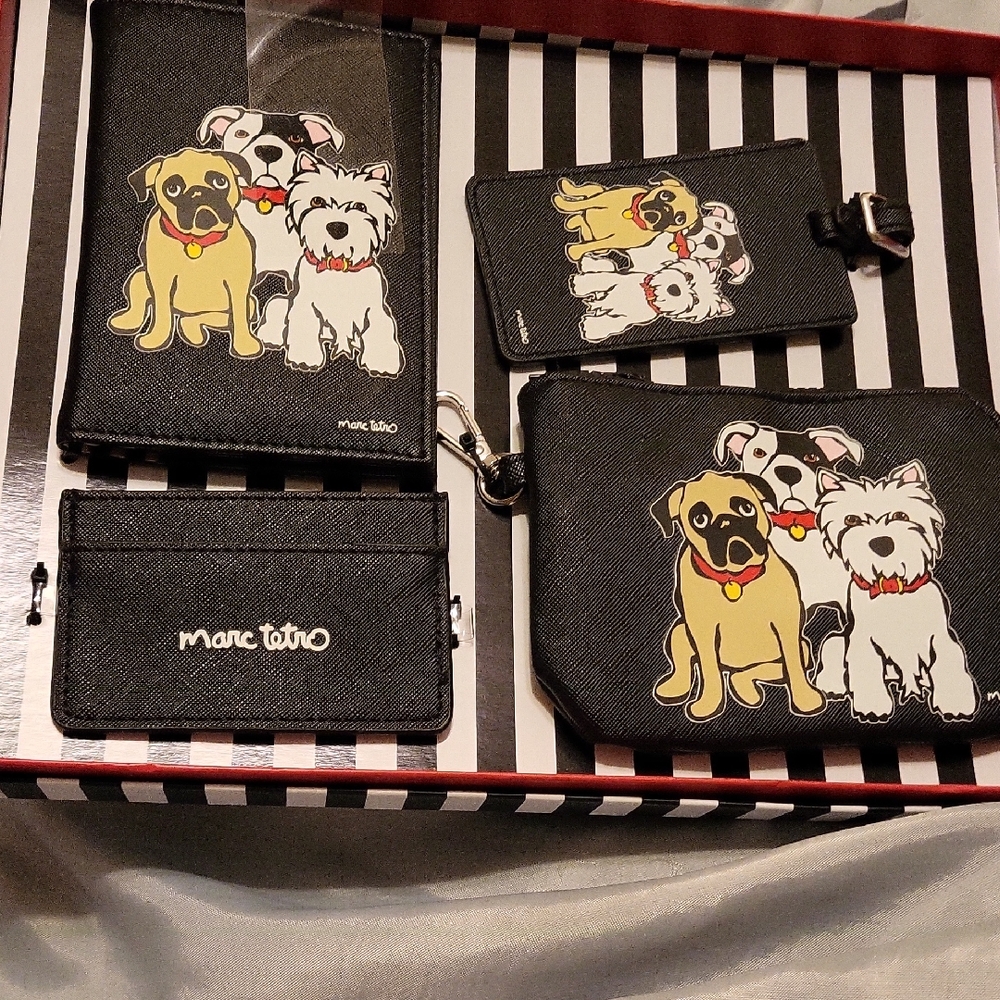 Marc Tetro Passport, Luggage Tag, Clip Zip Ppuch, Credit Card Case In Gift Box